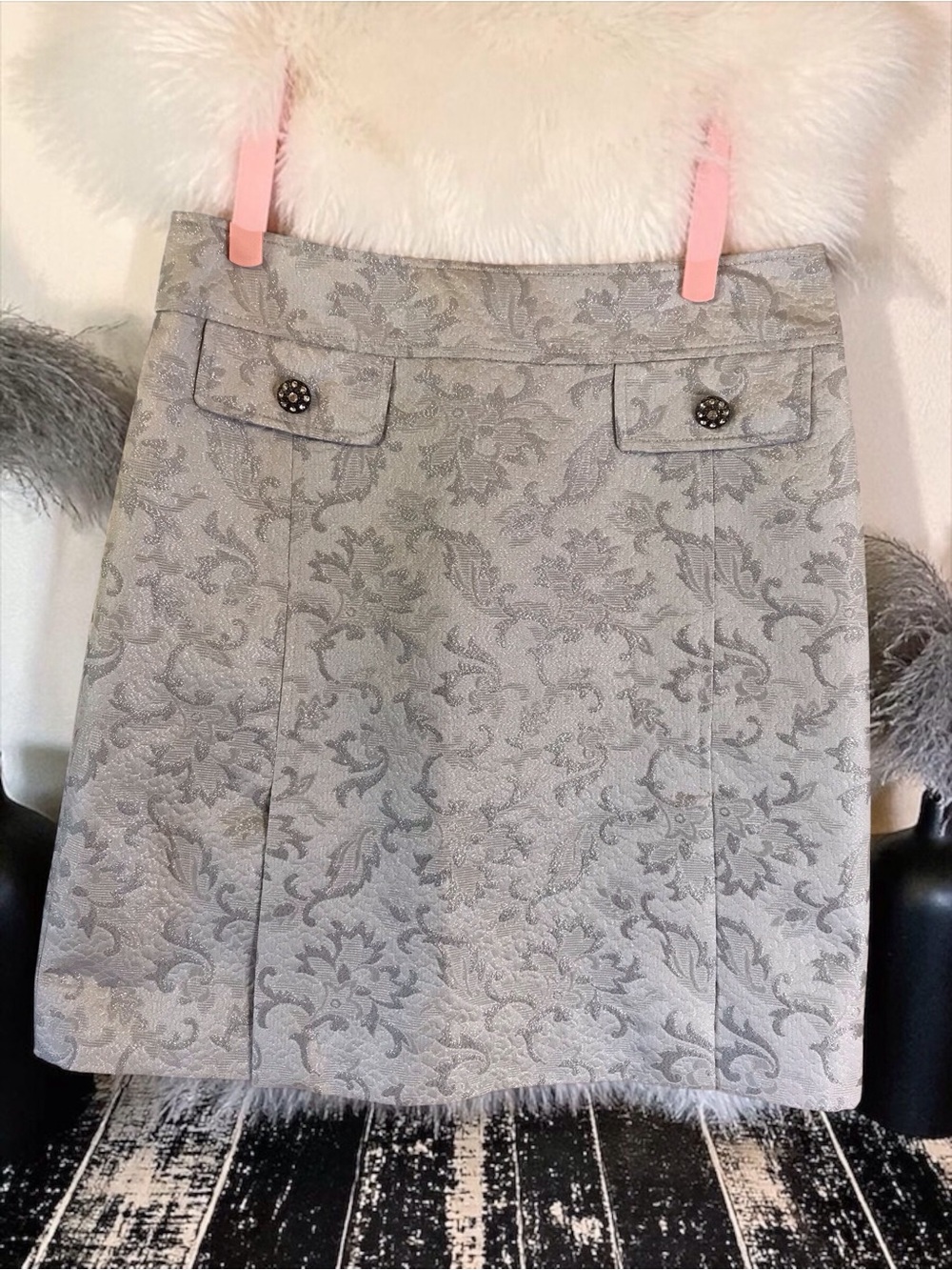 Beautiful NWT Etcetera‎ Sparkler Silver Gray Metallic Embellished Skirt sz 8